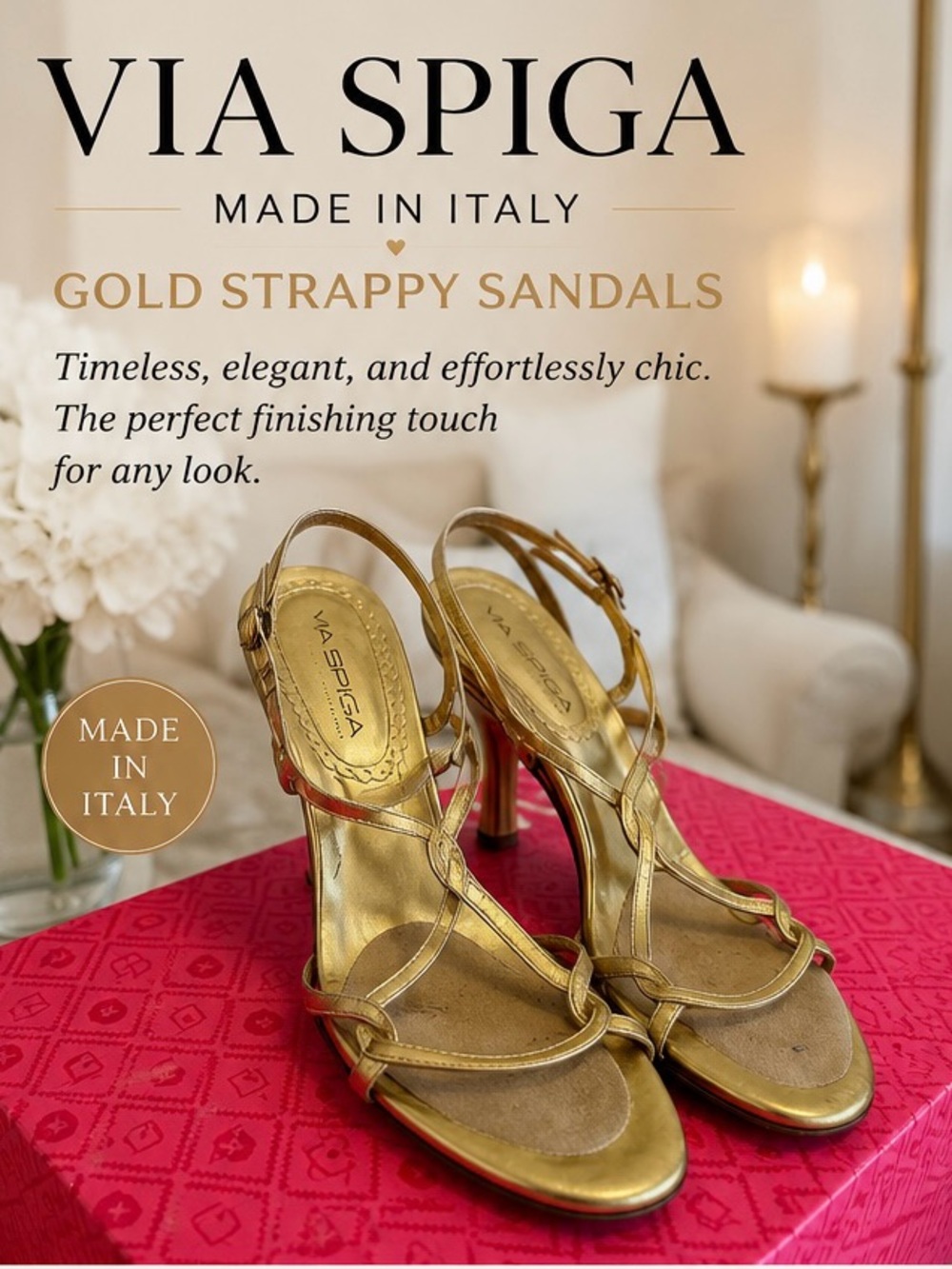 Via Spiga Metallic Gold Strappy Sandals